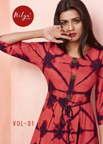 Lt present nitya vol 31 reyon cotton stylish long kurti supplier online dealer