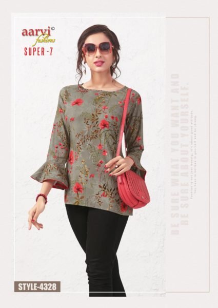 Aarvi Super 7 Reyon Short Tops Kurtis wholesaler