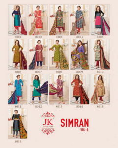 JK Simran vol 8 Cotton print Dress Materials wholesaler 