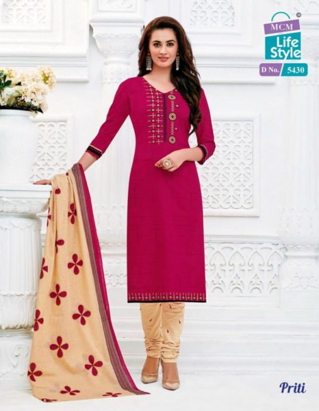 MCM PRITI Unstitched cotton churidar dress materials wholesaler