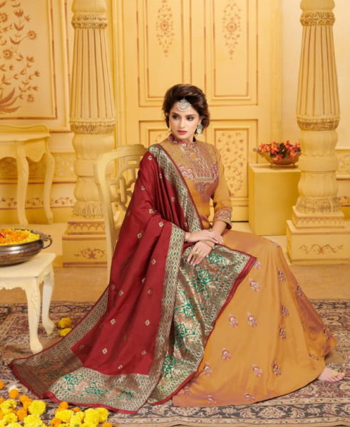 Amyra Crystal Heavy Long Gown with bottom & Dupatta Wholesalers